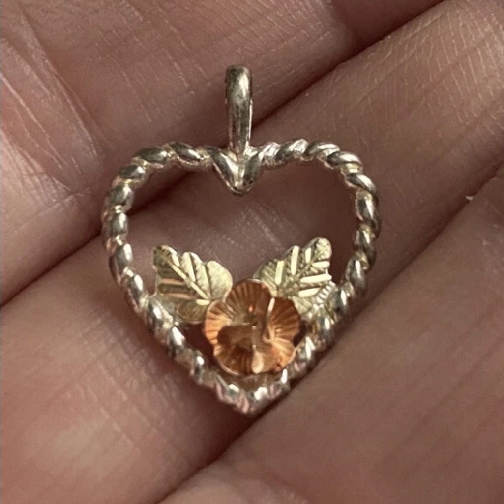 C. Coleman Sterling Silver Heart 12k Black Hills Gold Detailed Heart Pendant